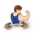 Creative cartoon bodybuilding man enamel pin showing strong bicep and barbell design - Male Weightlifter Style (JEWB-Q012-01B)