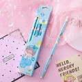 Cute blue cartoon wooden HB pencil set for student stationery writing 10pcs pack - Big Blueberry Hat Boy - Triangular Barrel