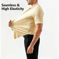 Professional high-stretch seamless men's shirt in light yellow breathable fabric - XS / Tops / Cream Short Sleeve