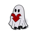 Creative cute cartoon ghost enamel pin badge holding a red heart for clothing decoration - Ghost with Heart Style (JEWB-Q044-02B)