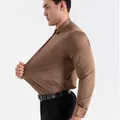 Professional men's high-stretch long-sleeve business shirt in brown solid color - XS / Tops / Khaki Long Sleeve
