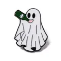 Adorable white cartoon ghost drinking a green bottle enamel pin brooch accessory - Drinking Ghost Style (JEWB-Q044-02D)