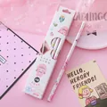 Box of 10 pink HB pencils featuring cute cartoon girl illustrations for students - Peach Girl - Triangular Barrel