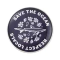 Round Save the Ocean shark enamel pin badge with Respect Locals slogan for clothing - Save The Ocean Badge (JEWB-R053-03P-02)