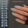 Almond-shaped short press-on nails in electroplated baby blue with high gloss finish - Electroplated Baby Blue (DD03#)