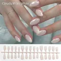 Glossy almond-shaped aurora pearly milky white press-on nails set with natural look - Cloudy Milky White (DD04#)