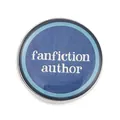 Round blue enamel pin badge featuring the white text fanfiction author gift design - Fanfiction Author Badge (JEWB-R053-03P-06)