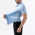 High elasticity light blue men's business shirt demonstrating stretchable fabric - XS / Tops / Light Blue Short Sleeve