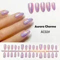 Stunning aurora chrome almond press-on nails featuring a glossy iridescent purple finish - Colorful Plating (AC02#)