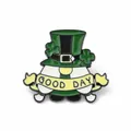 Creative St. Patrick's Day green hat gnome enamel pin badge with a Good Day banner - Lucky Gnome Badge (JEWB-R066-01EB-01)