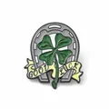 Creative lucky four-leaf clover and horseshoe enamel pin brooch with Good Luck ribbon - Horseshoe Clover (JEWB-R066-01EB-02)