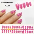 Pink aurora chrome almond press-on nails set style AC03# for manicure. - Colorful Plating (AC03#)