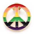 Colorful rainbow peace sign enamel pin brooch with a shiny golden metal finish - Rainbow Peace Sign (JEWB-S011-054)