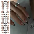 Elegant short almond handmade press-on nails featuring a black French tip design - Hailey French (HF06#)