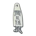 Unique white ghost enamel pin with Spooky All Year text and cute striped legs detail - Long Legs Ghost Style (JEWB-S019-01B)