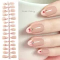 Sweet heart cherry almond press-on nails featuring French tips and bow designs - Bowknot Little Cherry (SJ12#)