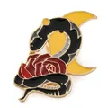 Unique animal enamel pin featuring black snake red rose and yellow crescent moon - Snake Rose Moon Style (JEWB-S024-03A)