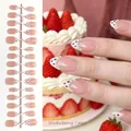Short almond press-on nails with strawberry cake design and pearl accents - Pearl Little Strawberry (SJ13#)