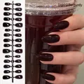 Handmade dark maroon almond shape press-on nails for realistic short nail art display - Burgundy (DXR22)