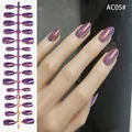 Premium iridescent purple almond press-on nails set with metallic chrome finish - AC05#