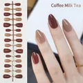 Handmade short almond press-on nails in glossy coffee and milk tea mix colors - Coffee Milk Tea