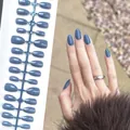 Premium handmade short almond press-on nails in denim blue for professional salon look - Denim Blue (DXR05#)