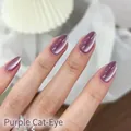 Elegant purple cat-eye almond shaped press-on nails with glossy short length finish - Deep Purple Cat Eye (MY02#)