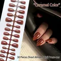 Realistic caramel color short almond shape press-on nails variant set of 30 pieces - Caramel (DXR10#)