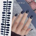Deep blue almond shaped press-on nails set with glossy finish for manicure - Deep Blue (DXR07#)