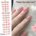 30 pieces of professional almond-shaped translucent jelly pink press-on nails for manicure - Water Red Jelly (DXR12#)