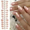 Elegant almond shaped French tip press-on nails featuring a pearlescent pink finish - Hailey French (HF02#)