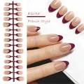 Professional burgundy French almond press-on nails for an elegant and natural look - Red Tip French (FS08#)
