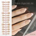 Elegant French style almond press-on nails with nude pink glossy finish, model FS10 - Pink Tip French (FS10#)