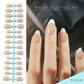 Professional French style almond press-on nails with light blue tips model FS11# - Green Tip French (FS11#)