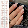 Classic almond shaped nude press-on nails with white French tips for a natural look - French Flesh Pink (FS07#)
