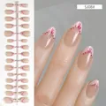 Handcrafted almond press-on nails with pink bow and heart French tips, elegant (SJ08#) - SJ08#