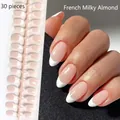 Natural handmade milky apricot French almond press-on nails short length 30 pcs set - French Creamy Apricot (FS02#)