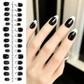 Elegant black and white French tip almond press-on nails with natural look, set FS14 - Hepburn French (FS14#)