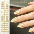 Light yellow cat-eye almond press-on nails with shimmering finish - Light Yellow Cat Eye (MY19#)
