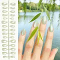 Handmade water green cat-eye almond press-on nails with glass bead finish - Aqua Green Cat Eye (MY27#)