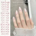 Light purple cat eye almond press-on nails with glass bead shimmer effect MY28# - Light Purple Cat Eye (MY28#)