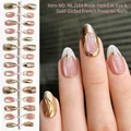 Handmade almond press-on nails in nude pink and gold French cat eye design - Nude Pink French Gilded (MLJ16#)