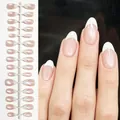 Realistic almond shaped French cat eye press-on nails with glass bead finish style CF04 - White Glass Bead Cat Eye French (CF04#)