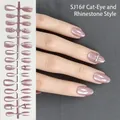 SJ16 almond shaped press-on nails featuring cat eye effect and rhinestone accents - Cat Eye Rhinestone (SJ16#)
