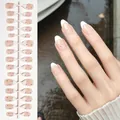 Short almond-shaped press-on nails with white French tips and rhinestone accents - Rhinestone White French (SJ19#)