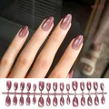 Dusty rose almond press-on nails with shimmering cat eye finish, 24pcs set. - Purple Gradient (MY32)