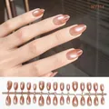 Handmade pearlescent nude brown almond press-on nails set MY31# variant for daily wear - Brown Gradient (MY31)