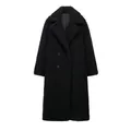 Oversized black faux fur teddy coat with wide lapels and double-breasted buttons. - XS / Black