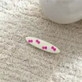 Elegant cream oval hair clip featuring cute pink bow patterns for women and girls - Bow Style Duckbill Clip (J174-B16) / Off White