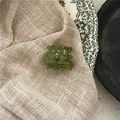 Cute olive green bear-shaped mini hair claw clip featuring heart cutout and crystal eyes - Mini Bear Hair Claw (J49-B198) / Green